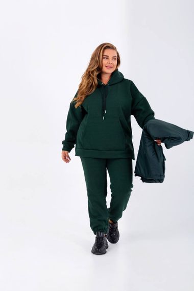 Женский очень теплый спортивный костюм тройка с жилетом NB23027 цвет темно-зеленый, размер 50/52 | Зображення 5
