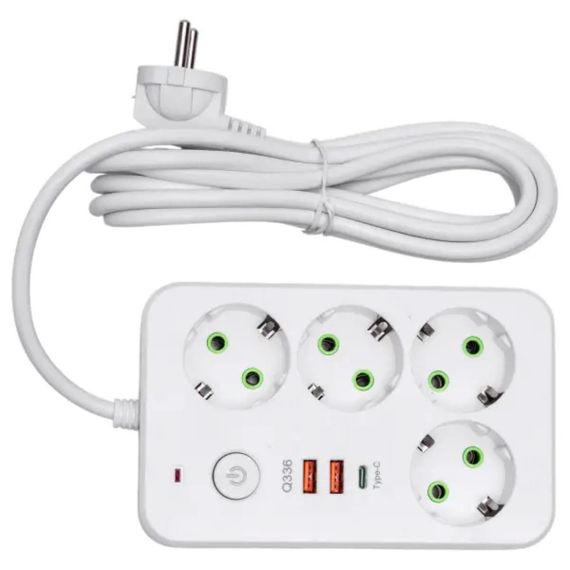 Мережевий фільтр-подовжувач 4 розетки 2xUSB-A 1xUSB-C 3м білий HP-5-45 | Зображення 1