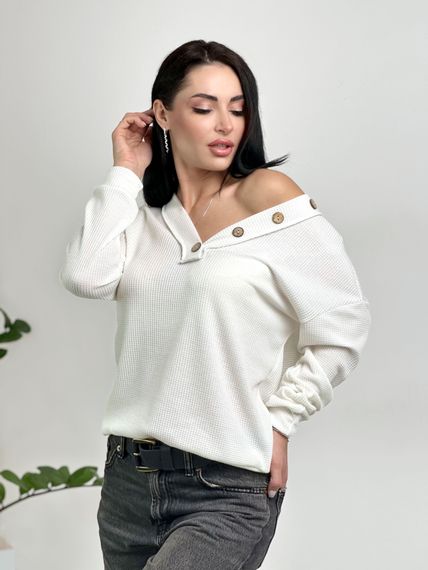 Жіночий пуловер з V-подібним вирізом вільний трикотажний колір білий, розмір 50/52 GF4217 | Зображення 2