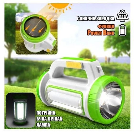 Ліхтар кемпінговий із сонячною панеллю 5158-LED-COB power bank, переносний ліхтар. Колір: зелений | Зображення 3