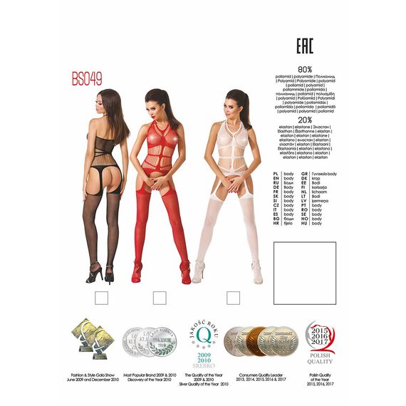Бодістокінг Passion BS049 red, комбінезон, імітація топа, панчох і пояса, S/M/L | Зображення 4