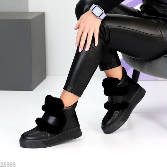 Молодежные спортивные зимние черные ботинки натуральная кожа с опушкой | Зображення 1