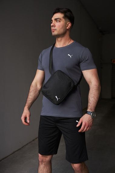 Комплект чоловічий Puma: футболка темно-сіра + шорти чорні + барсетка чорна (8639158568) | Зображення 1