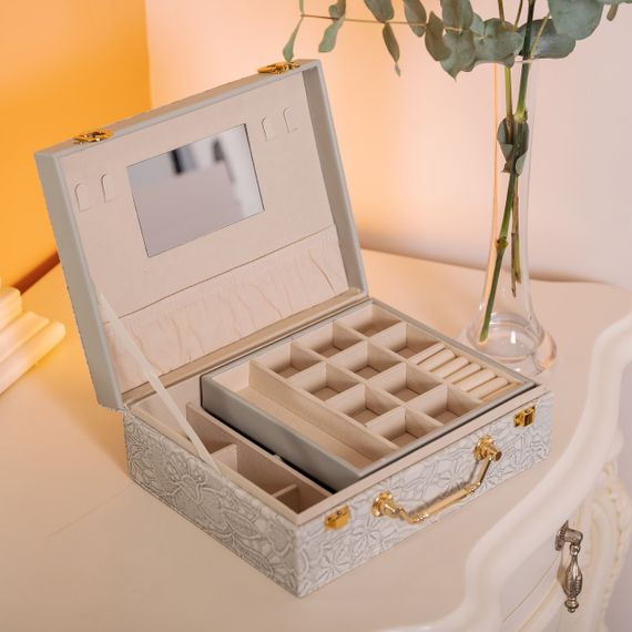 Скринька для прикрас з еко шкіри 2 яруси із дзеркалом органайзер для ювелірних виробів HP-5-15G | Зображення 6