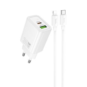 МЗП Hoco N63 Gentle PD30W+QC3.0 (1USB-A/1C) + кабель Type-C to Lightning White