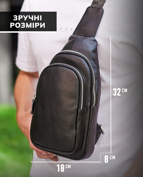 Слінг шкіряний чоловічий на плече чорний  TIDING BAG TH-73583 | Зображення 3