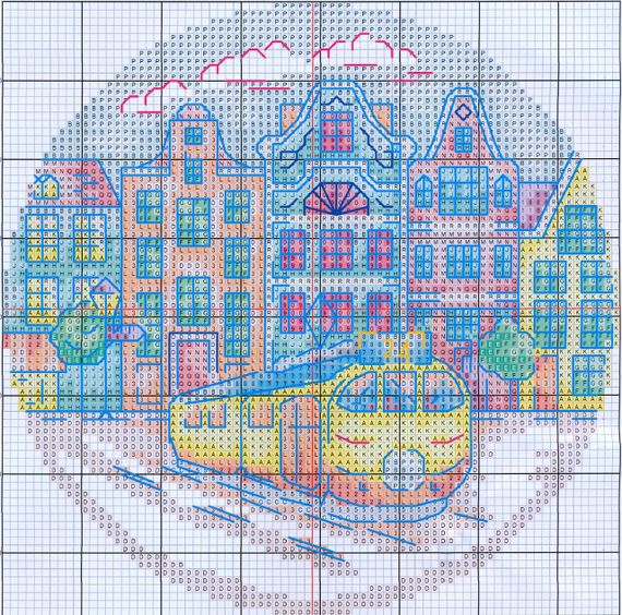 Набор для вышивания крестиком по нанесённой на канву схеме "Cityscape - Streetcar".AIDA 14CT printed, 19*19 см | Зображення 3