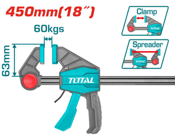 Струбцина TOTAL THT1340603 швидкозатискна, 63х450мм, 60кг
