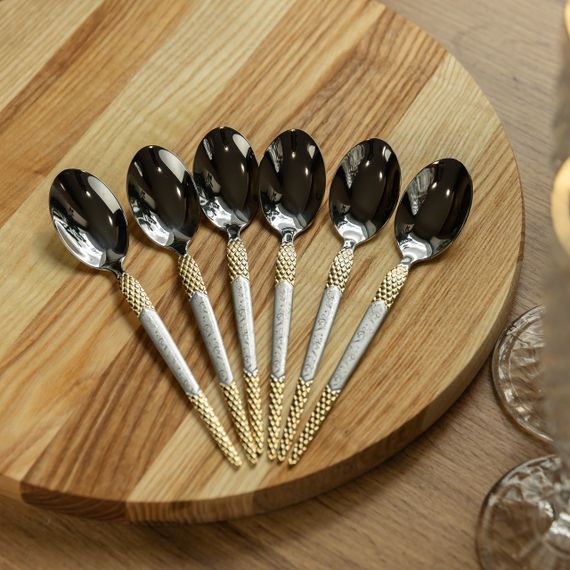 Набор чайных ложек 6 штук ложки для чая из нержавеющей стали 15 см Серебро с золотом HP-20-39 | Зображення 4