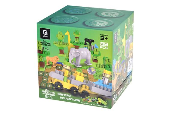 Конструктор блочний QB300-006 "Block&Steps: Пригоди в Сафарі" + ходилка і меморі гра 3в1, 89дет. qbee | Зображення 1