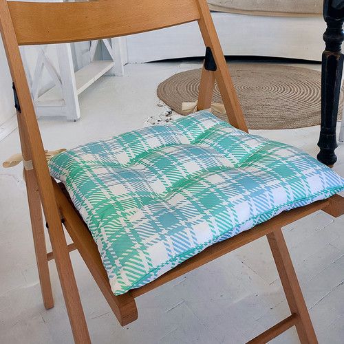 Подушка на стул с завязками Бело-бирюзовые квадраты 40x40x4 см (PZ_21A014)