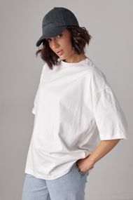 Базовая однотонная футболка oversize - молочный цвет, S (есть размеры)