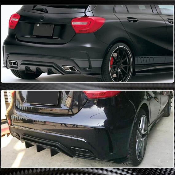 Накладки Flap на задний бампер (для AMG-Line / A45 AMG HB, Карбон) для Mercedes A-сlass W176 2012-2018 гг | Зображення 2