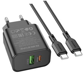 Набір BOROFONE BA88A СЗУ USB+Type-C+ кабель Type-C, PD20W+Q3.0, 1м, Black, Blister
