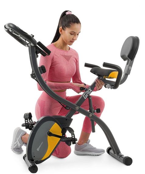 Велотренажер магнитный Hop-Sport HS-3010X Grix X-Bike с эспандерами серо-желтый | Зображення 4