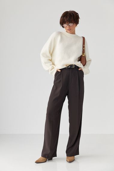 Теплий в'язаний светр oversize - молочний цвет, ONE SIZE (є розміри) | Зображення 2