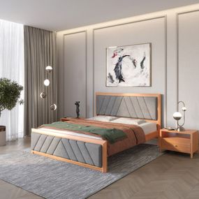 Двоспальне дерев'яне ліжко Mebigrand Барселона Б2 Яблуня/Аляска 93 (Сірий) 140х200 см (MBG-13675)