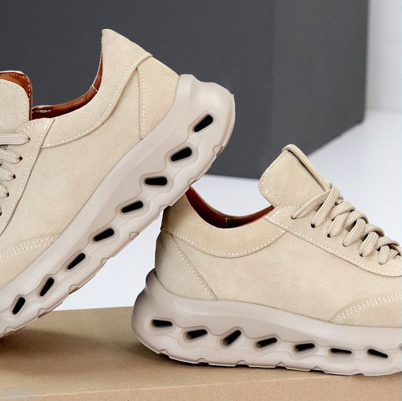 Молодіжні дизайнерські бежеві кросівки натуральна замша | Зображення 5