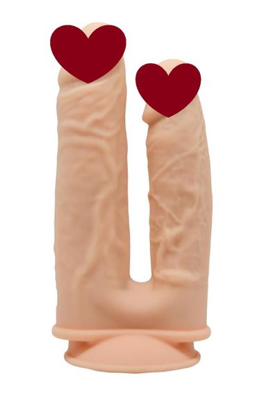 Фалоімітатор подвійний на присосці Dream ToysReal Love, термоактивний, бежевий Sex Aura