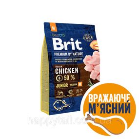 Корм Brit Premium by Nature Junior M для щенков средних пород, курица 3 кг