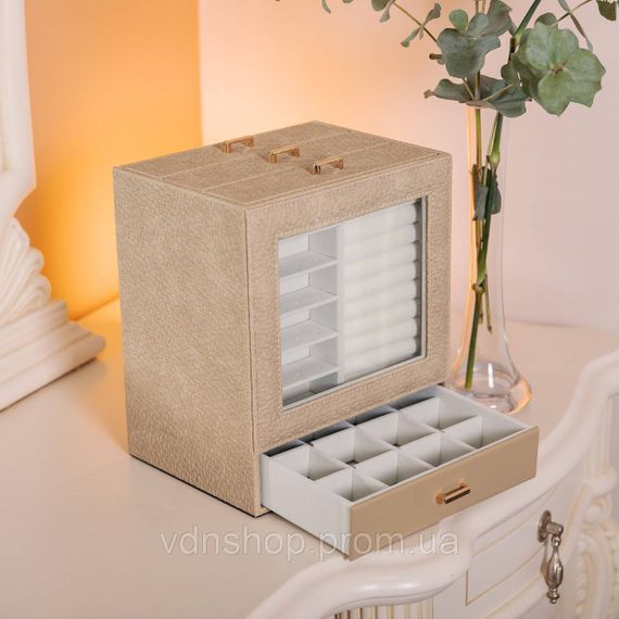 Шкатулка для украшений из эко кожи 3 яруса органайзер для ювелирных изделий HP-5-16CR | Зображення 7