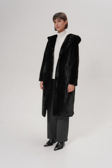 Эко-шуба Maxi с капюшона женская черная 110 см 2XL | Зображення 2