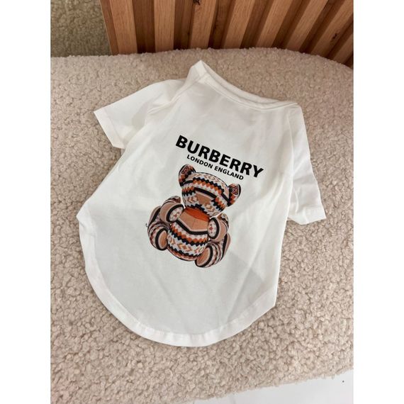 Брендовая футболка для собак Burberry с мишкой на спинке, белая | Зображення 1