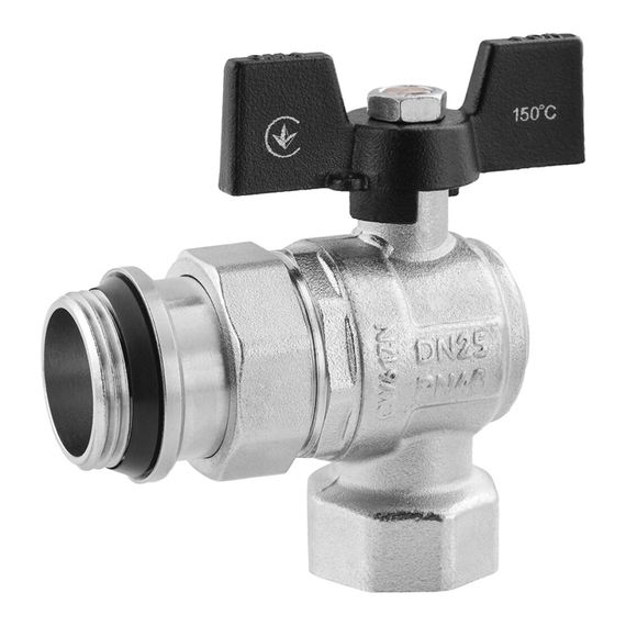 Кран-американка кульовий кутовий Kroner 1" ВЗ PN40 метелик, нікельований (CV033225)