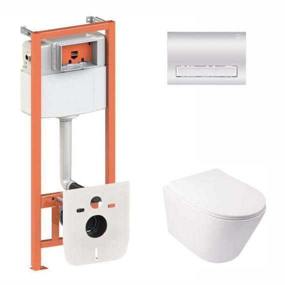 Готовое решение Qtap для ванной комнаты: подвесной унитаз Swan Rimless 520х360х320 + комплект инсталляции Nest 4 в 1 (линейная