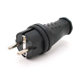 Вилка Евро с заземлением прямая, разборная, каучук, Premium,IP44, 16А 220V, цвет черный, Q30