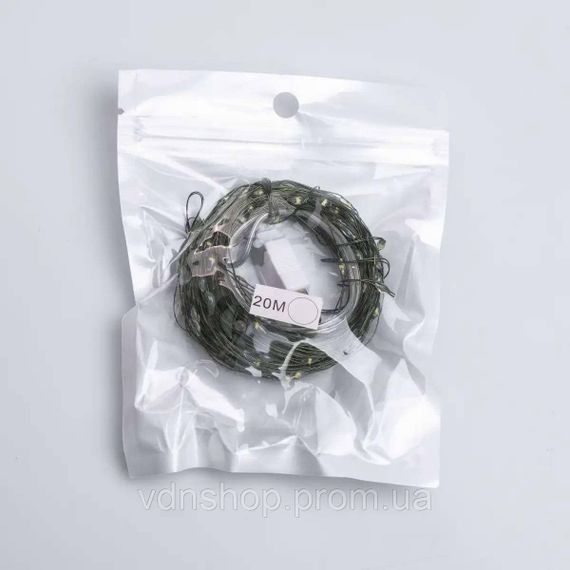 Гирлянда роса 20 метров USB на 200 led светодиодов капля зеленый провод белая USB200L20MGW | Зображення 8