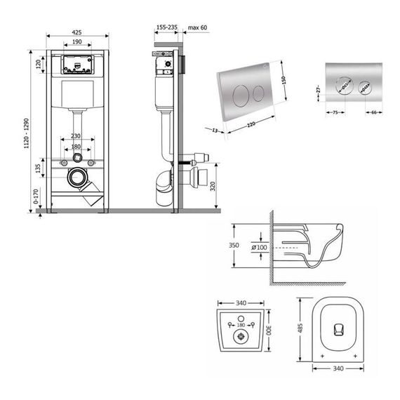 Готове рішення Qtap для ванної кімнати: підвісний унітаз Gemini Ultra Quiet 485×340×350 + комплект інсталяції Nest 4 в 1 | Зображення 1