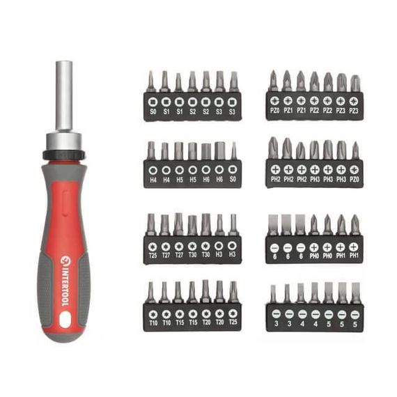 Викрутка реверсивна з комплектом насадок 57 од. INTERTOOL VT-3361 | Зображення 1