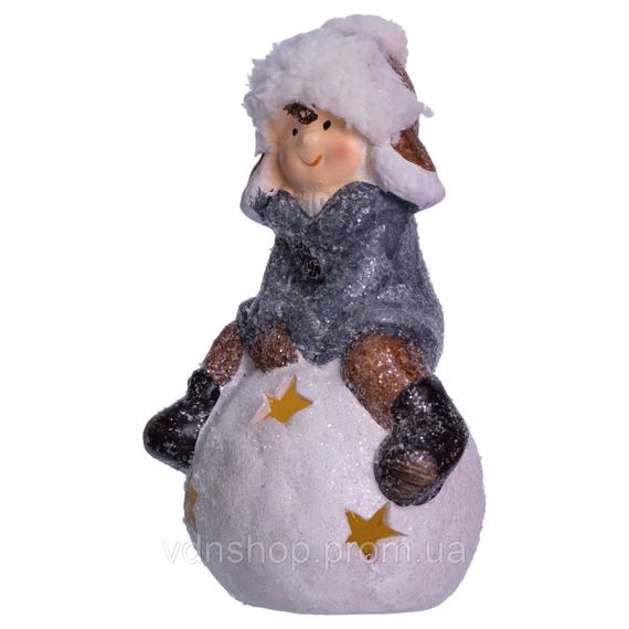 Новогодняя декоративная фигурка с подсветкой 10×8.5×16 см Новогодний декор Ребенок на снежном шаре из фарфора CR-5-20 | Зображення 3