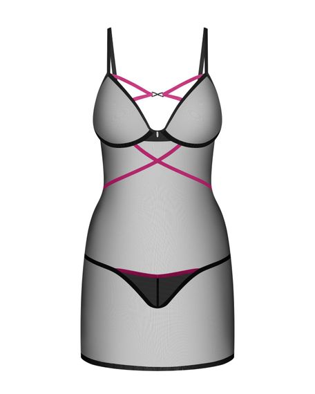 Пеньюар Obsessive Novenes chemise & thong, XL/2XL, облегающий, прозрачный, со стрепами, стринги в ко | Зображення 3