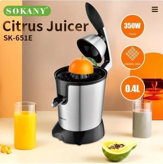 Соковыжималка для цитрусовых Sokany из нержавеющей стали 400 мл 350 Вт JE-651E серебристо-черная | Зображення 1