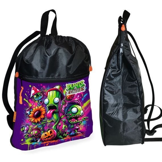 Рюкзак-мешок для обуви,спортивной формы Растения Против Зомби детская сумка для сменки с расширителем (01378)