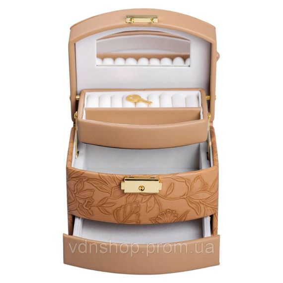 Шкатулка для украшений из эко кожи 3 яруса с замком органайзер для ювелирных изделий HP-5-23BR