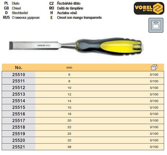 Стамеска ударная b=10 мм VOREL-25512