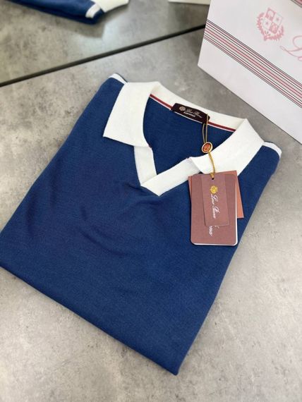 Трикотажне поло Loro Piana блакитного кольору з "V" подібним вирізом f696 | Зображення 6