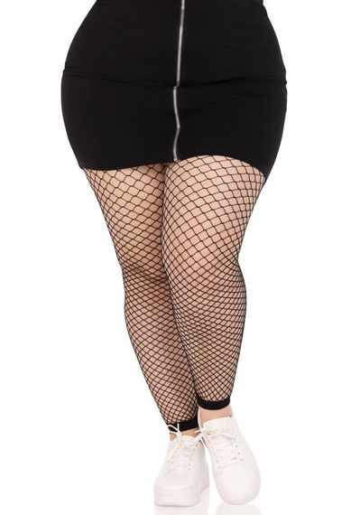 Колготки без стопи Leg Avenue Industrial Net footless tights, 1X/2X, чорні, в сітку | Зображення 1