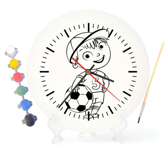 Детский набор для творчества часы раскраска Мальчик футболист 30 см (Г0202)