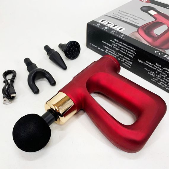 Ударний Перкусійний масажер для тіла та м'язів Масажний пістолет EM HB-007 акумуляторний червоний | Зображення 6