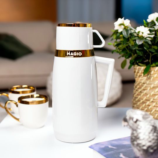 Термос Magio MG-1050W со стеклянной колбой, Хороший небольшой термос, для питьевой воды. Цвет: белый | Зображення 4