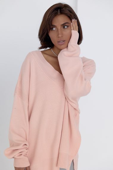 Женский пуловер oversize с боковыми разрезами персиковый цвет S | Зображення 8