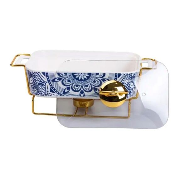 Марміт порцелянаовий із скляною кришкою 38х18.5х15.5 см на металевій підставці 1 л SA1107-S | Зображення 2