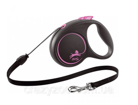 Повідець-рулетка для собак Flexi Black Design S до 12 кг рожевий трос 5 м 033319