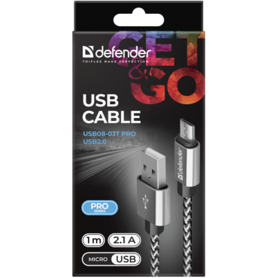Дата кабель USB 2.0 AM to Micro 5P 1.0m USB08-03T PRO white Defender (87803) | Зображення 3