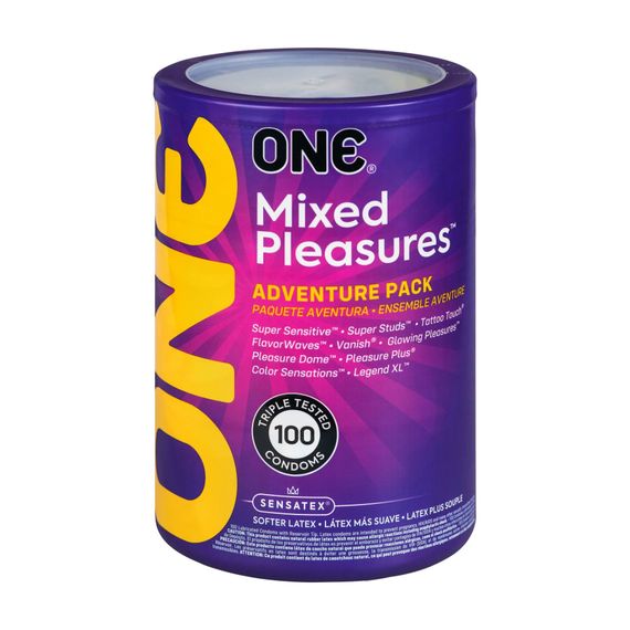 Набір презервативів ONE Mixed Pleasures, 100 шт, 10 видів, паковання-тубус