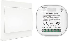 Проходной беспроводной выключатель WIFI RF433 с реле белый не требует батарейки.